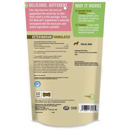 Pet Naturals of Vermont, Daily Probiotic, For Dogs of All Sizes, 60 Chews, 2.55 oz (72 g):الحي,انات الأليفة البر,بي,تيك, المكملات الغذائية للحي,انات الأليفة