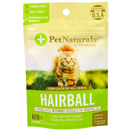 Pet Naturals of Vermont, Hairball, For Cats, 30 Chews, 1.59 oz (45 g) فوائد