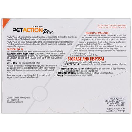 PetAction Plus, For Cats, 3 Doses - 0.017 fl oz Each:Tick Defense, Flea
