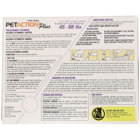 PetAction Plus, For Dogs, 45-88 lbs, 3 Doses - 0.091 fl oz (2.68 ml) Each:Tick Defense, Flea
