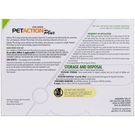 PetAction Plus, For Medium Dogs, 3 Doses- 0.045 fl oz:Tick Defense, Flea