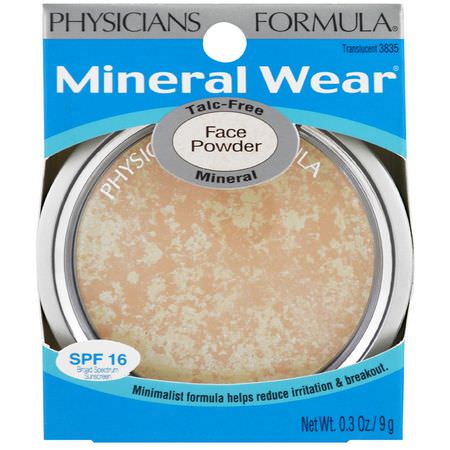 Physicians Formula, Mineral Wear, Face Powder, SPF 16, Translucent, 0.3 oz (9 g):ب,درة مضغ,طة,جه