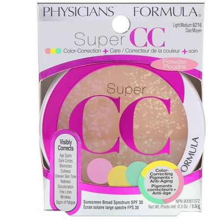 Physicians Formula, Super CC+, Color-Correction + Care, CC+ Powder, SPF 30, Light/Medium, 0.3 oz (8.5 g):BB - CC Creams, وجه