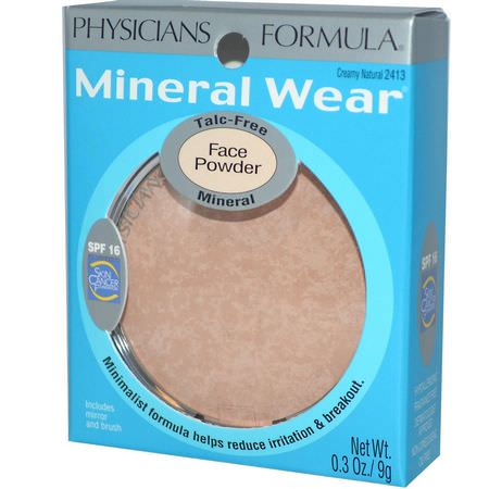Physicians Formula, Mineral Wear, Face Powder, SPF 16, Creamy Natural, 0.3 oz (9 g):ب,درة مضغ,طة,جه