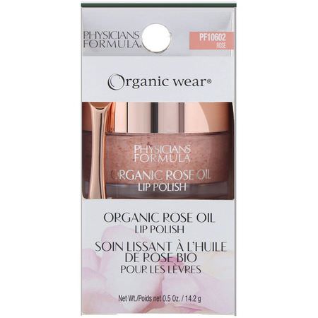 Physicians Formula, Organic Wear, Organic Rose Oil Lip Polish, 0.5 oz (14.2 g):Lip Scrub, العناية بالشفاه