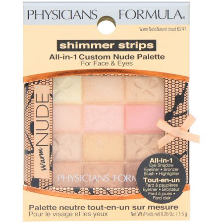 Physicians Formula, Shimmer Strips, All-in-1 Custom Nude Palette, Warm Nude, 0.26 oz (7.5 g):تمييز, الخدين