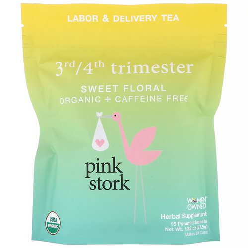 Pink Stork, 3rd/4th Trimester, Labor & Delivery Tea, Sweet Flora, Caffeine Free, 15 Pyramid Sachets, 1.32 oz (37.5 g) فوائد
