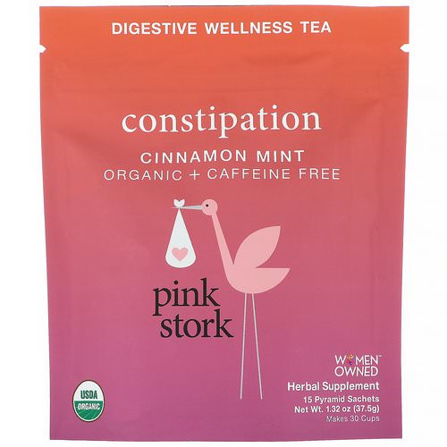 Pink Stork, Constipation, Digestive Wellness Tea, Cinnamon Mint, Caffeine Free, 15 Pyramid Sachets, 1.32 oz (37.5 g) فوائد