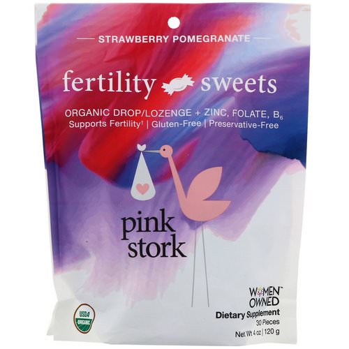 Pink Stork, Fertility Sweets, Organic Drop/Lozenge + Zinc, Folate, B6, Strawberry Pomegranate, 30 Pieces, 4 oz (120 g) فوائد