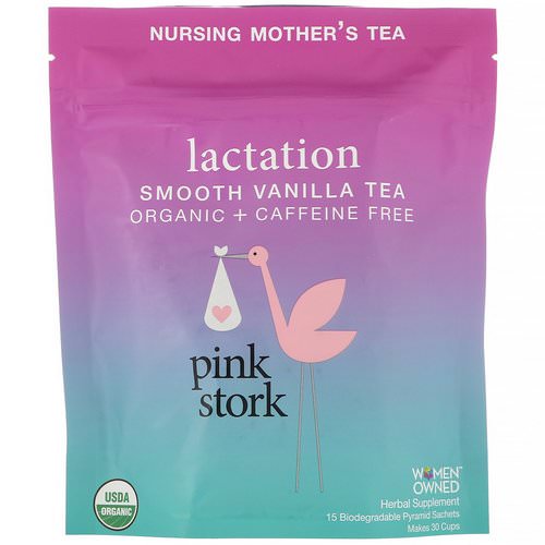 Pink Stork, Lactation, Nursing Mother's Tea, Smooth Vanilla, Caffeine Free, 15 Biodegradable Pyramid Sachets فوائد