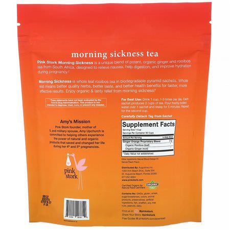 Pink Stork, Morning Sickness, Nausea Tea, Ginger Orange, Caffeine Free, 15 Pyramid Sachets, 1.59 oz (45 g):الأم,مة, الأمهات