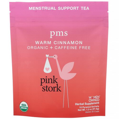 Pink Stork, PMS, Menstrual Support Tea, Warm Cinnamon, Caffeine Free, 15 Pyramid Sachets, 1.3 oz (37.5 g) فوائد