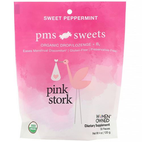 Pink Stork, PMS Sweets, Organic Drop/Lozenge + B6, Sweet Peppermint, 30 Pieces, 4 oz (120 g) فوائد