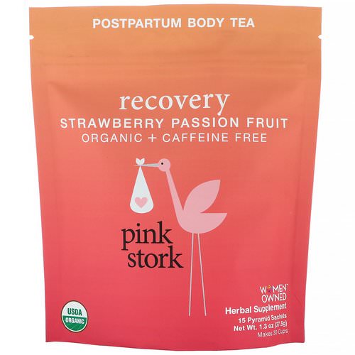 Pink Stork, Recovery, Postpartum Body Tea, Strawberry Passion Fruit, Caffeine Free, 15 Pyramid Sachets, 1.32 oz (37.5 g) فوائد