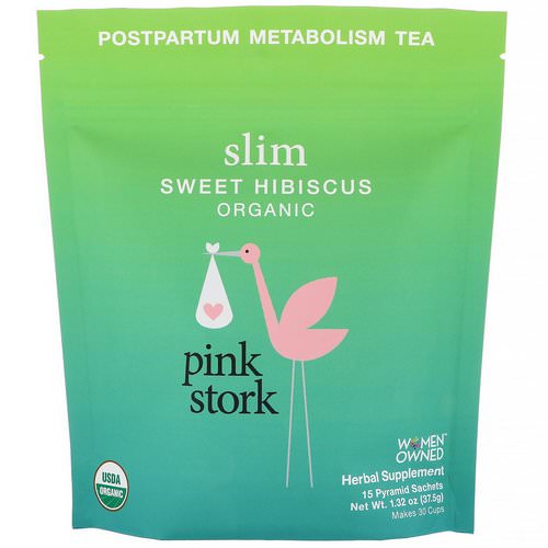 Pink Stork, Slim, Postpartum Metabolism Tea, Sweet Hibiscus, 15 Pyramid Sachets, 1.32 oz (37.5 g) فوائد