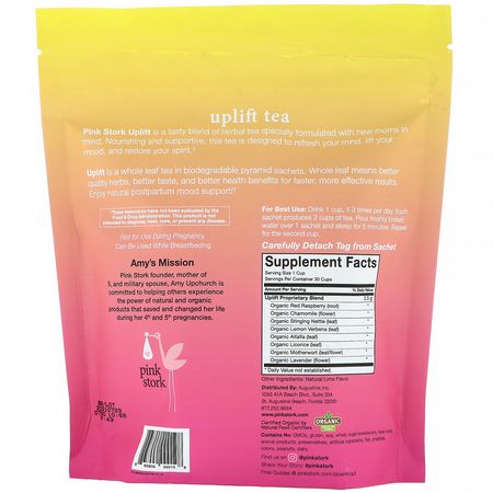 Pink Stork, Uplift, Postpartum Mood Tea, Caffeine Free, Refreshing Lime, 15 Pyramid Sachets, 1.32 oz (37.5 g):الأم,مة, الأمهات