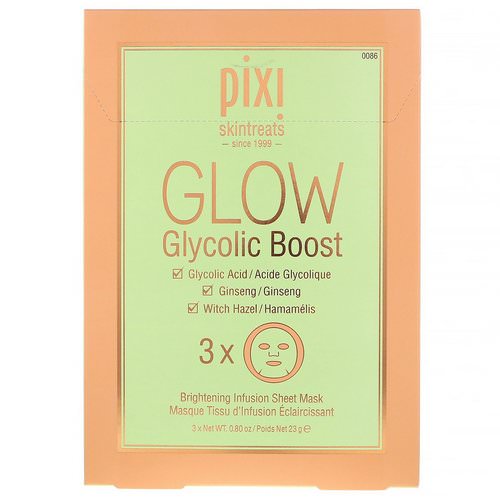 Pixi Beauty, Skintreats, Glow Glycolic Boost, Brightening Infusion Sheet Mask, 3 Sheets فوائد