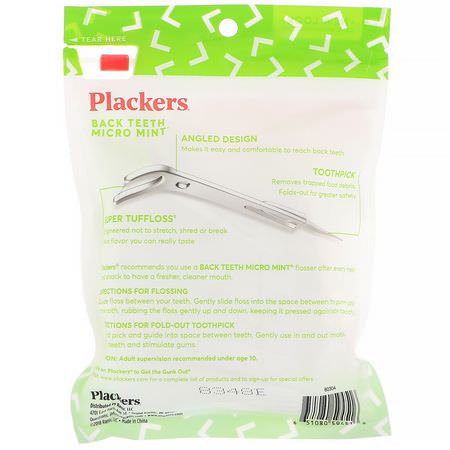 Plackers, Back Teeth Micro Mint, Dental Flossers, Mint, 75 Count:خيط تنظيف الأسنان, العناية بالفم