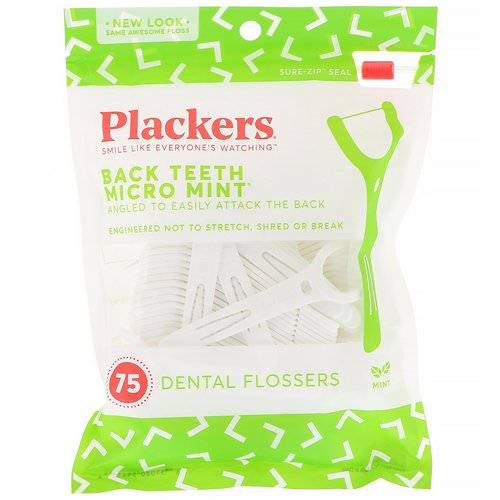 Plackers, Back Teeth Micro Mint, Dental Flossers, Mint, 75 Count فوائد