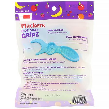 Plackers, Kid's Dual Gripz, Dental Flossers with Fluoride, Fruit Smoothie Swirl, 75 Count:Dental Floss, حمام
