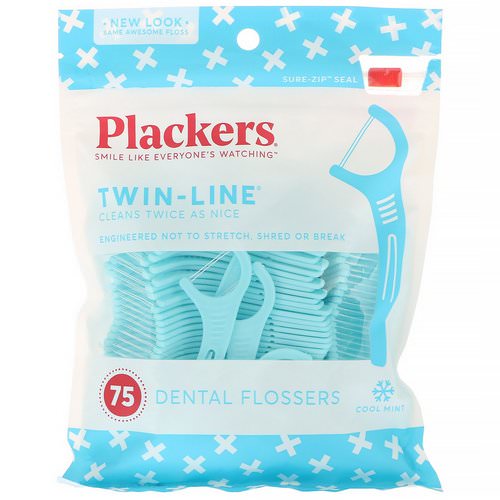 Plackers, Twin-Line, Dental Flossers, Cool Mint, 75 Count فوائد
