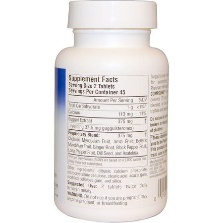 Planetary Herbals, Guggul Cholesterol Compound, 375 mg, 90 Tablets:Guggul, المعالجة المثلية