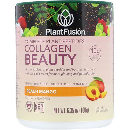 PlantFusion, Complete Plant Peptides, Collagen Beauty, Peach Mango, 6.35 oz (180 g) فوائد