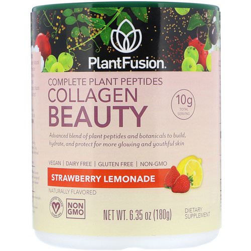 PlantFusion, Complete Plant Peptides, Collagen Beauty, Strawberry Lemonade, 6.35 oz (180 g) فوائد