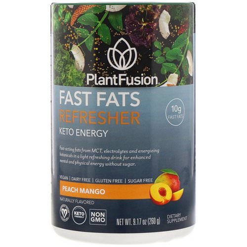 PlantFusion, Fast Fats Refresher, Keto Energy, Peach Mango, 9.17 oz (260 g) فوائد