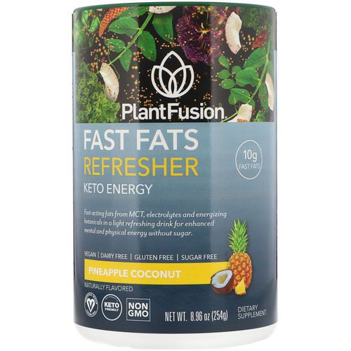 PlantFusion, Fast Fats Refresher, Keto Energy, Pineapple Coconut, 8.96 oz (254 g) فوائد