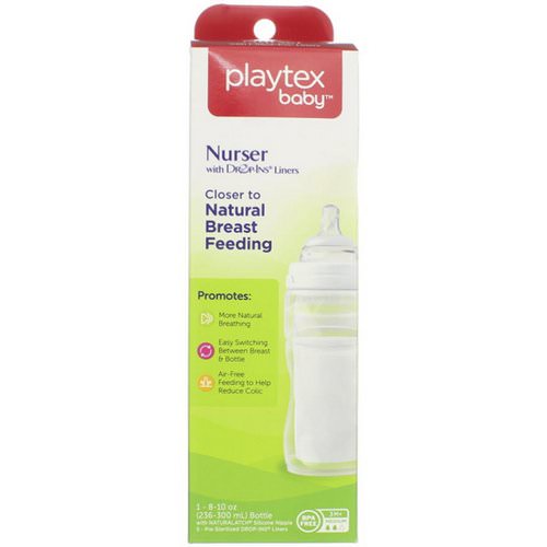 Playtex Baby, Closer to Natural Breast Feeding Bottle, 3M+, Medium, 1 Bottle with 5 Drop-INS Liners, 8-10 oz (236-300 ml) فوائد
