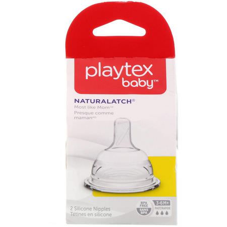 Playtex Baby, NaturaLatch, 3-6+ Months, 2 Fast Flow Silicone Nipples:حلمات, زجاجات أطفال