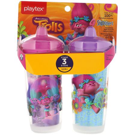 Playtex Baby, Sipsters, Trolls, 12+ Months, 2 Cups, 9 oz (266 ml) Each:الكؤ,س, تغذية الأطفال