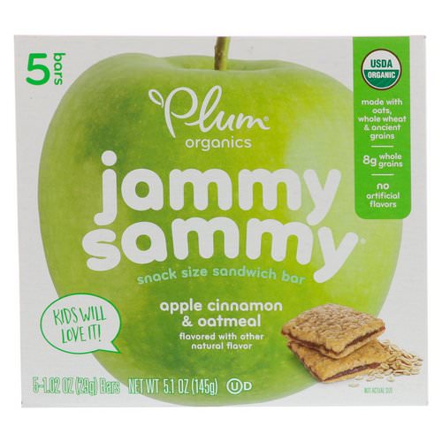 Plum Organics, Jammy Sammy, Apple Cinnamon & Oatmeal, 5 Bars, 1.02 oz (29 g) Each فوائد