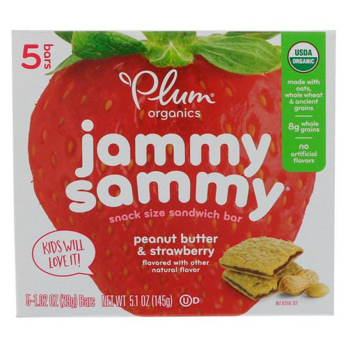 Plum Organics, Jammy Sammy, Peanut Butter & Strawberry, 5 Bars, 1.02 oz (29 g) Each فوائد