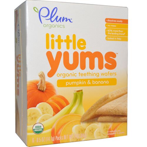 Plum Organics, Little Yums, Organic Teething Wafers, Pumpkin & Banana, 6 Packs, 0.5 oz (14.1 g) Each فوائد