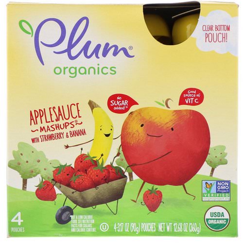 Plum Organics, Organic Applesauce Mashups with Strawberry & Banana, 4 Pouches, 3.17 oz (90 g) Each فوائد
