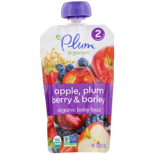 Plum Organics, Organic Baby Food, Stage 2, Apple, Plum Berry & Barley, 3.5 oz (99 g) فوائد