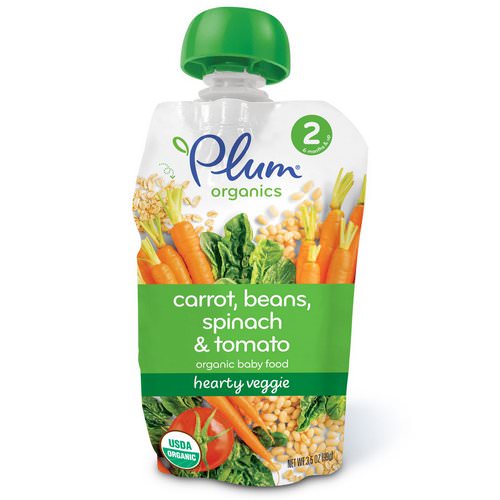 Plum Organics, Organic Baby Food, Stage 2, Hearty Veggie, Carrot, Beans, Spinach & Tomato, 3.5 oz (99 g) فوائد