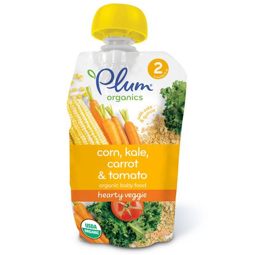 Plum Organics, Organic Baby Food, Stage 2, Hearty Veggie, Corn, Kale, Carrot & Tomato, 3.5 oz (99 g) فوائد