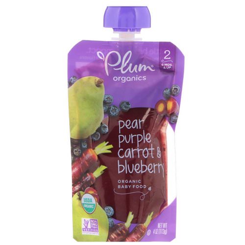 Plum Organics, Organic Baby Food, Stage 2, Pear, Purple Carrot & Blueberry, 4 oz (113 g) فوائد