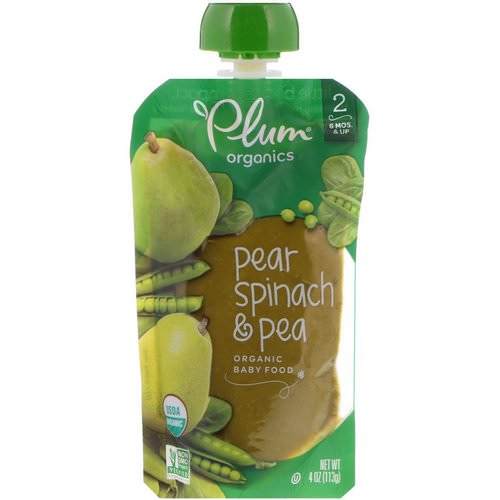 Plum Organics, Organic Baby Food, Stage 2, Pear, Spinach & Pea, 4 oz (113 g) فوائد
