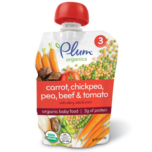 Plum Organics, Organic Baby Food, Stage 3, Carrot, Chickpea, Pea, Beef & Tomato, 4 oz (113 g) فوائد