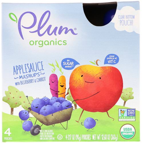 Plum Organics, Organics, Applesauce Mashups with Blueberry & Carrot, 4 Pouches, 3.17 oz (90 g) Each فوائد