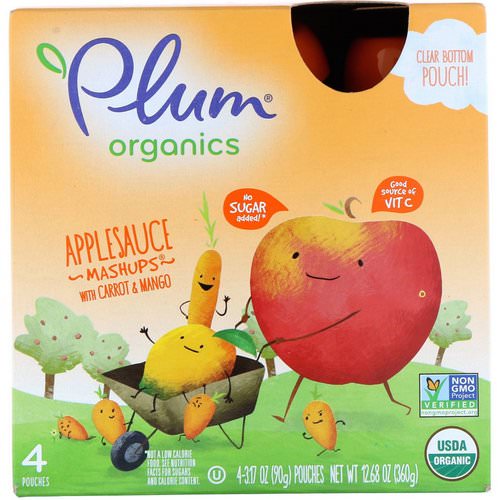 Plum Organics, Organics Applesauce Mashups with Carrot & Mango, 4 Pouches, 3.17 oz (90 g) Each فوائد