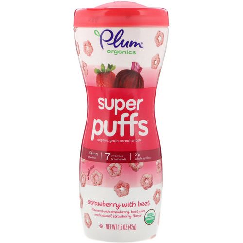 Plum Organics, Super Puffs, Organic Grain Cereal Snack, Strawberry with Beet, 1.5 oz (42 g) فوائد
