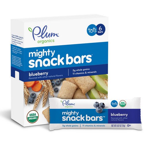 Plum Organics, Tots, Mighty Snack Bars, Blueberry, 6 Bars, 0.67 oz (19 g) Each فوائد
