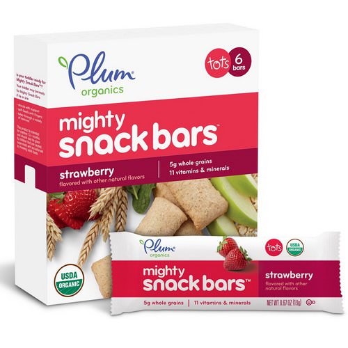 Plum Organics, Tots, Mighty Snack Bars, Strawberry, 6 Bars, 0.67 oz (19 g) Each فوائد