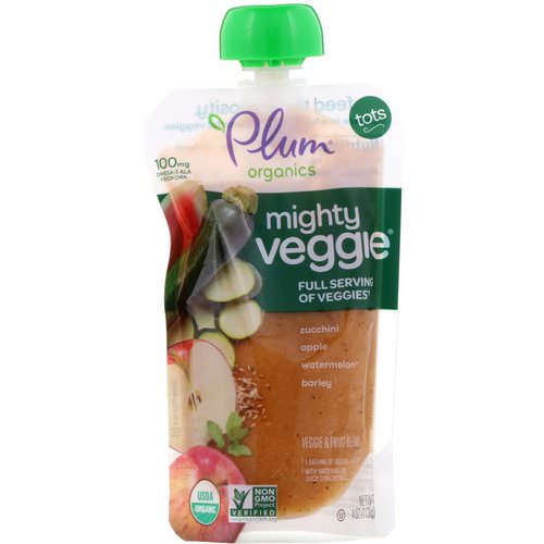 Plum Organics, Tots, Mighty Veggie, Zucchini, Apple, Watermelon, Barley, 4 oz (113 g) فوائد