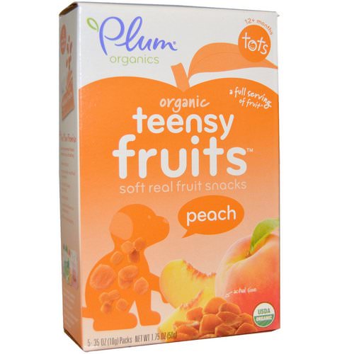 Plum Organics, Tots, Organic Teensy Soft Fruits Snacks, Peach, 12+ Months, 5 Packs, .35 oz (10 g) Each فوائد